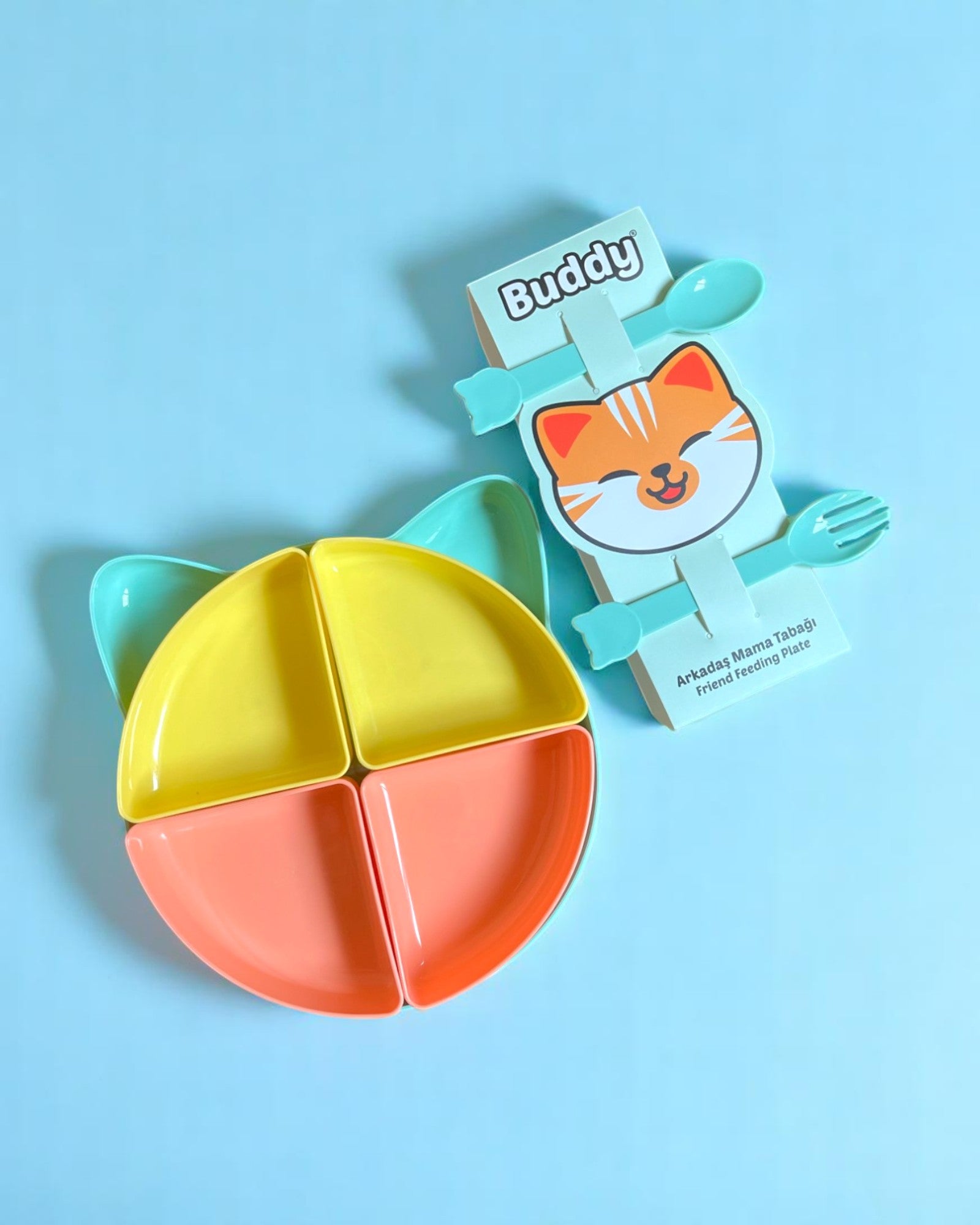 Buddy Mama Tabağı, Bebekler Ve Çocuklar İçin 7 Parça Kedi Tepsili Tabak Seti - Tropik
